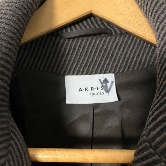 AKRIS Punto Wool Jacket 6 brown Striped Long Sleeve Textured Fabric Pockets - Picture 6 of 10